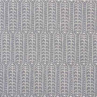 Charcoal indoor/outdoor woven textile with white vertical leaf-pattern motifs in repeating columns; suitable for upholstery or throw.
