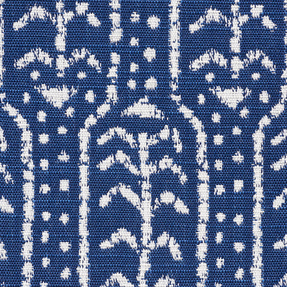 Indigo indoor/outdoor woven fabric with a subtle pattern; high-performance material suitable for upholstery and decor.