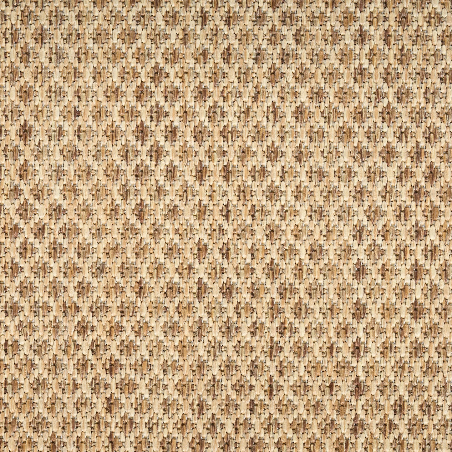 Close-up of beige natural fiber weave (jute/sisal) with tight basketweave pattern; suitable for rug or mat.