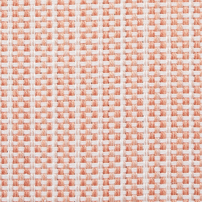 Peach and white basket-weave woven fabric, cotton blend, soft upholstery texture for cushions or throws.