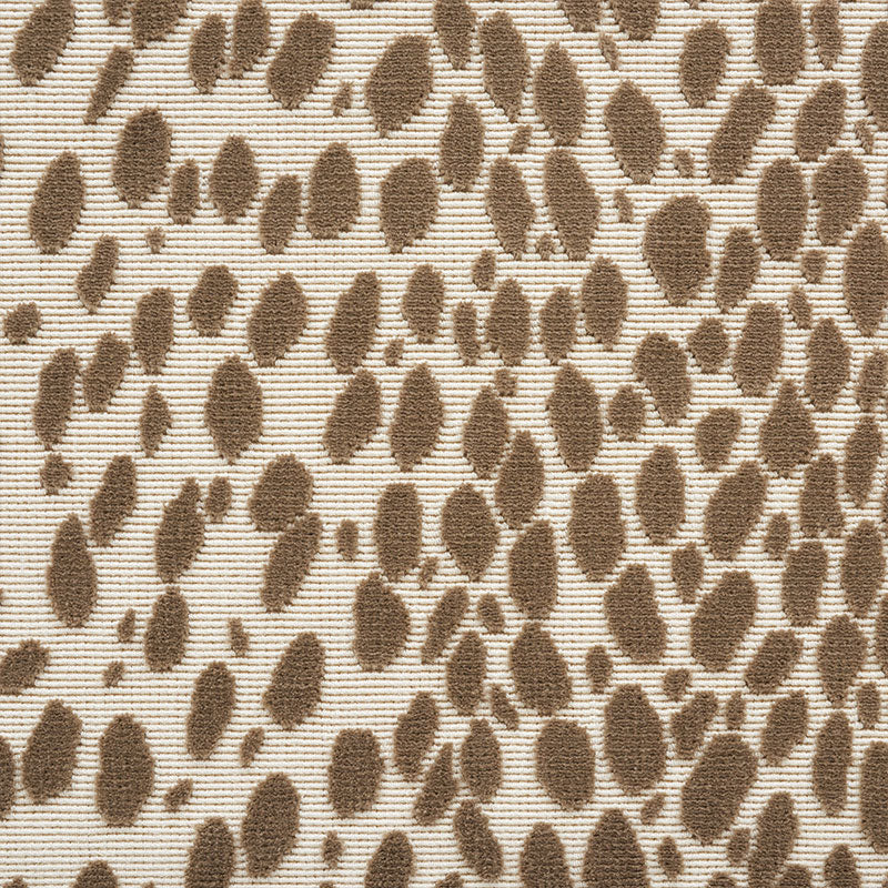 Beige fabric with brown leopard-spot print; irregular oval shapes in a casual animal-print style.