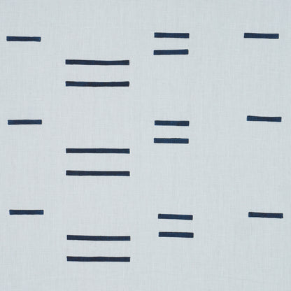 Light blue fabric with scattered navy horizontal dashes; modern geometric textile for cushions or curtains.