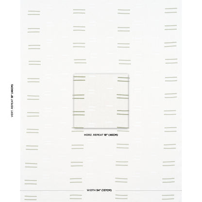 White wallpaper with light gray dash grid and central square inset; horizontal repeat 18 in, width 54 in.