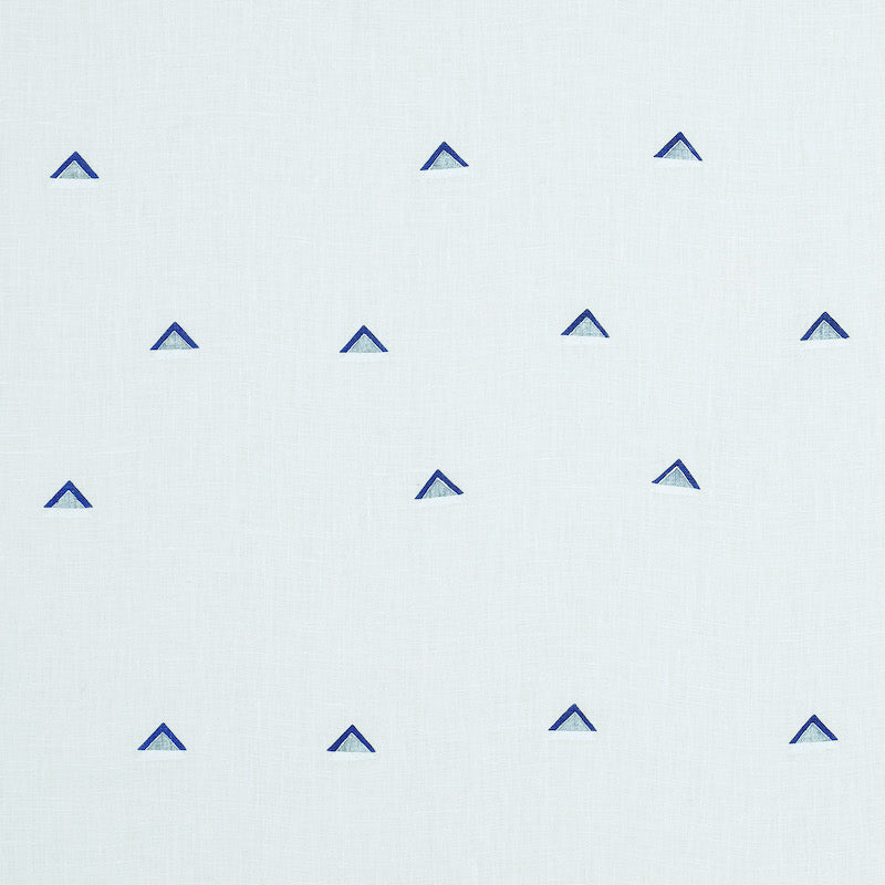 Navy and white woven fabric featuring an overlapping triangles pattern.