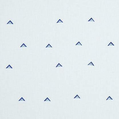 Navy and white woven fabric featuring an overlapping triangles pattern.