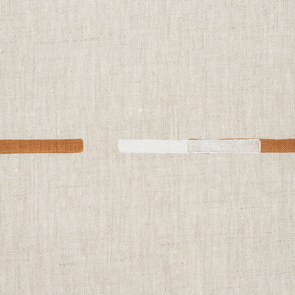 Beige woven fabric with an overlapping brown and white dash pattern.
