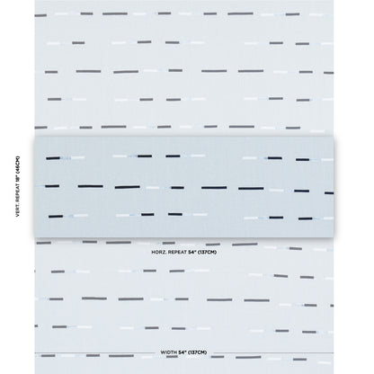 Light blue wallpaper swatch featuring thin dark gray and white dashed horizontal stripes for a modern minimalist look.