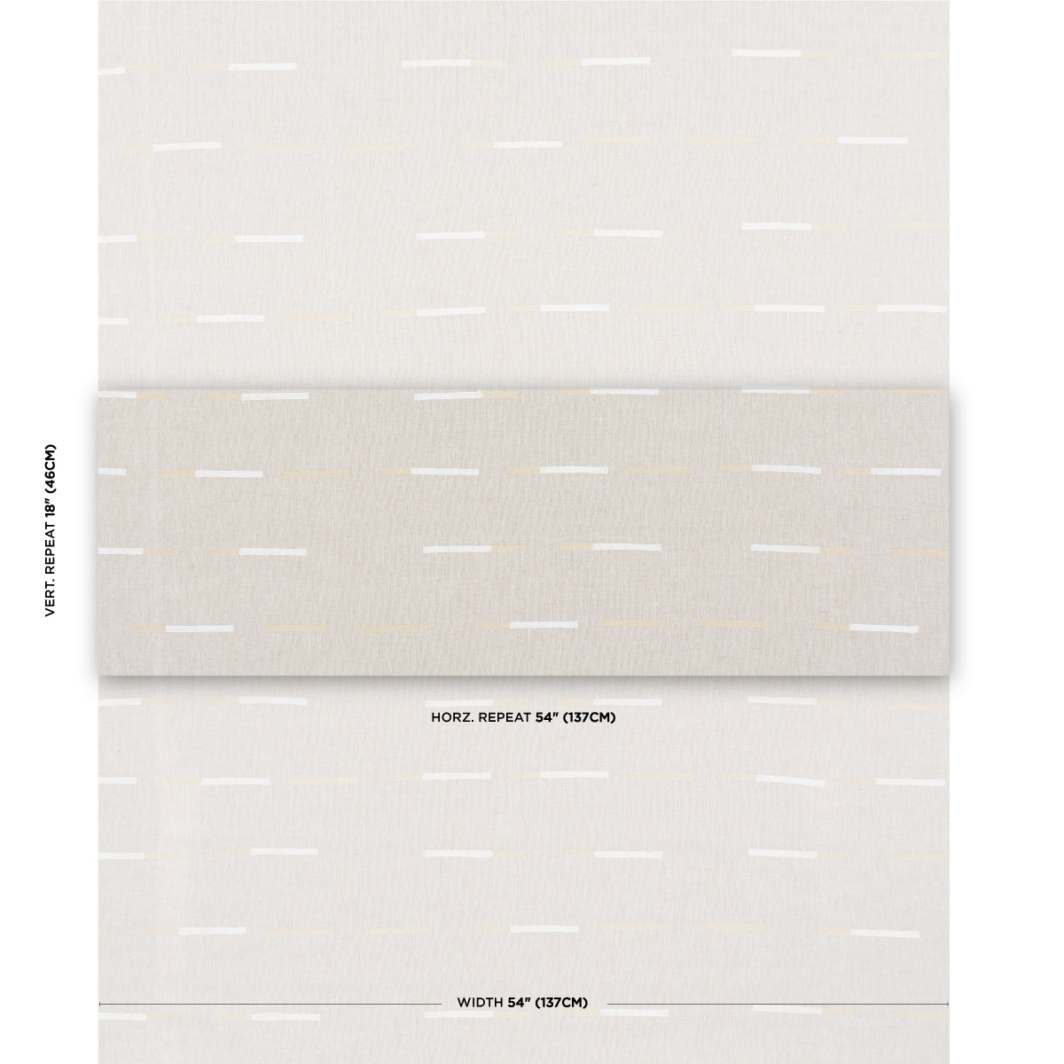 Neutral beige wallpaper swatch with an overlapping white dash pattern and subtle linen texture.