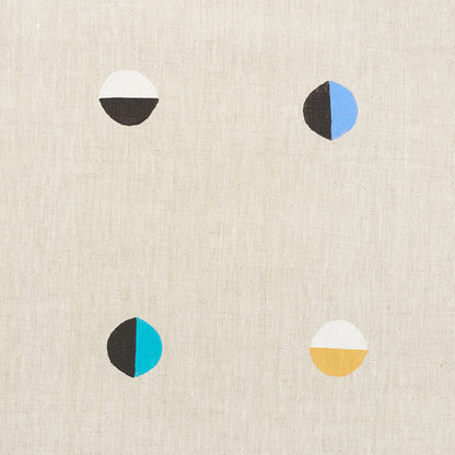 Beige linen background with a woven pattern motif arranged in a 2x2 grid of two-tone shapes.