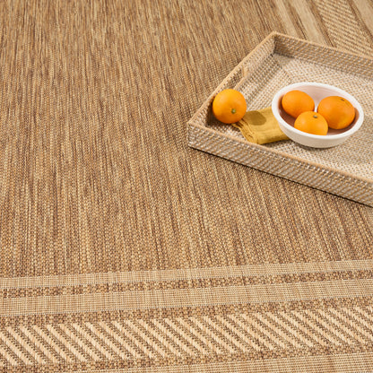 Beige textured modern area rug, 8' x 10'.