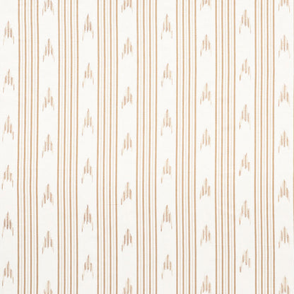 Cream wallpaper with tan vertical stripes and small geometric motifs, classic striped pattern.
