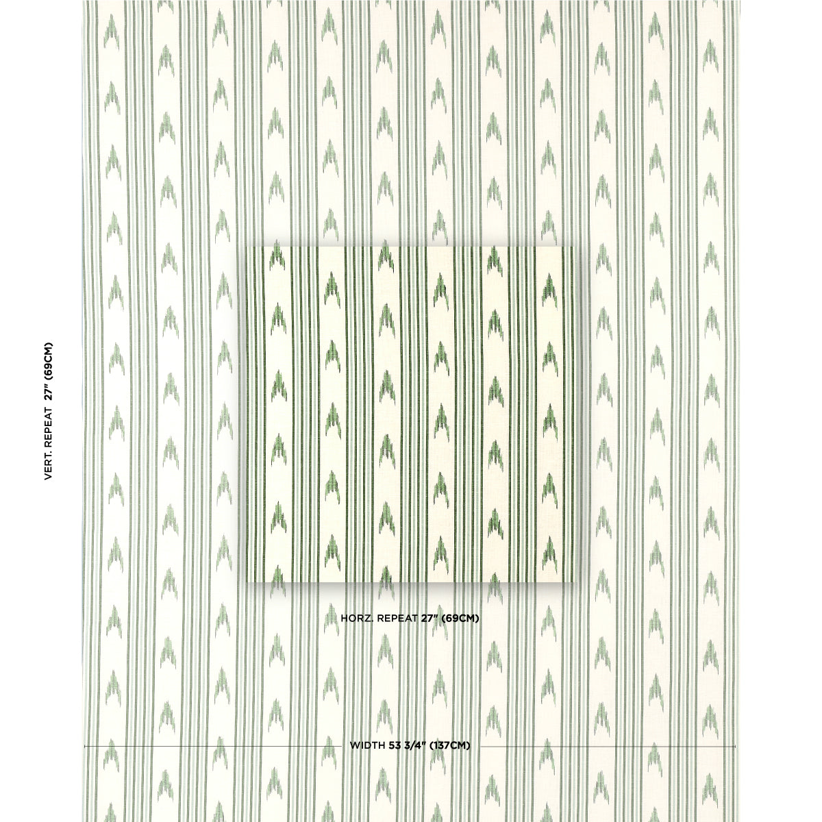 SCHUMACHER FABRIC  MARK D. SIKES SANTA BARBARA IKAT   LEAF GREEN   - 74224