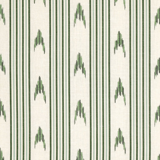SCHUMACHER FABRIC  MARK D. SIKES SANTA BARBARA IKAT   LEAF GREEN   - 74224