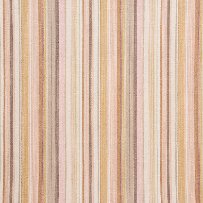 Vertical pastel striped fabric pattern in pink, peach, beige, taupe and cream.