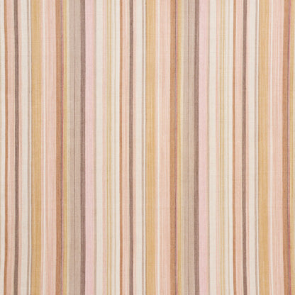 Vertical pastel striped fabric pattern in pink, peach, beige, taupe and cream.