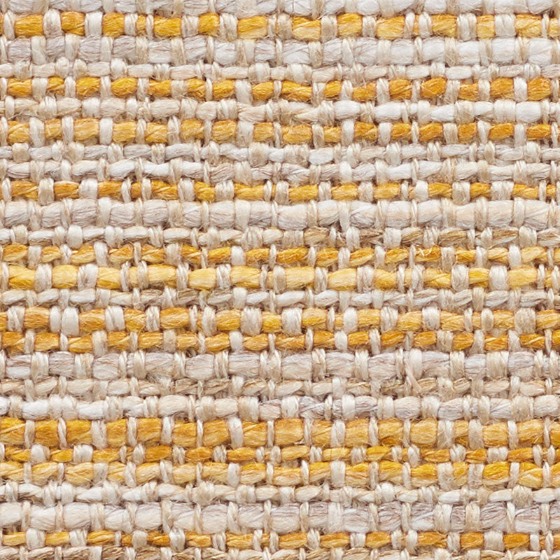 Beige and ochre woven fabric with a chunky grid texture, boho-style textile.