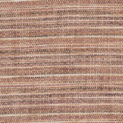 Brown, beige, and cream striped woven fabric with horizontal bands; rustic upholstery or rug material.
