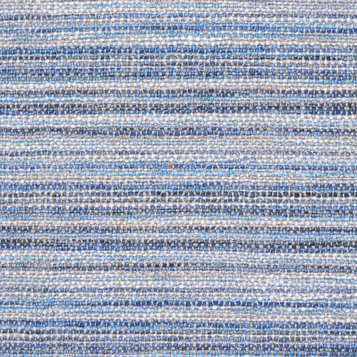 Blue and white striped woven fabric with a textured, speckled surface.