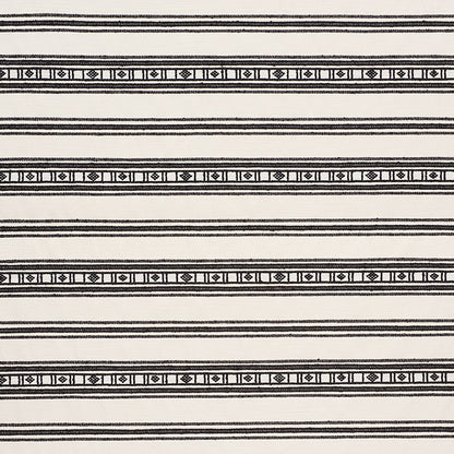 Cream fabric featuring black horizontal stripes and a repeating geometric border motif.