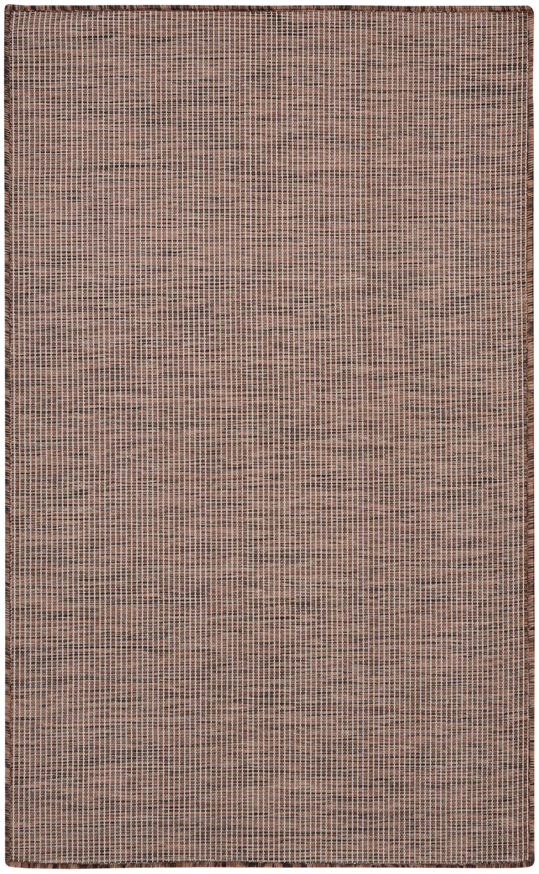 Rectangular brown and tan woven rug with subtle checkered grid pattern and dark border.