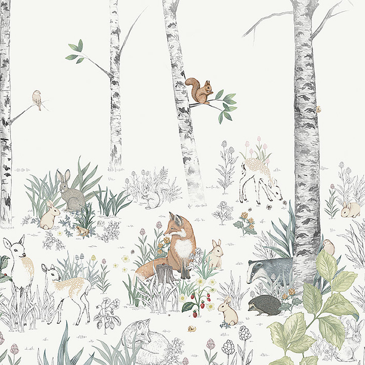 SCHUMACHER WALLCOVERING  BORASTAPETER MAGIC FOREST MURAL   IVORY   - 7481