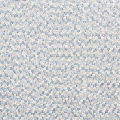Light blue and ivory woven fabric with a tiny geometric hex/diamond pattern; soft textured upholstery material.