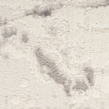 Cream shag runner rug with a subtle gray marbled pattern and plush pile, 8' long.