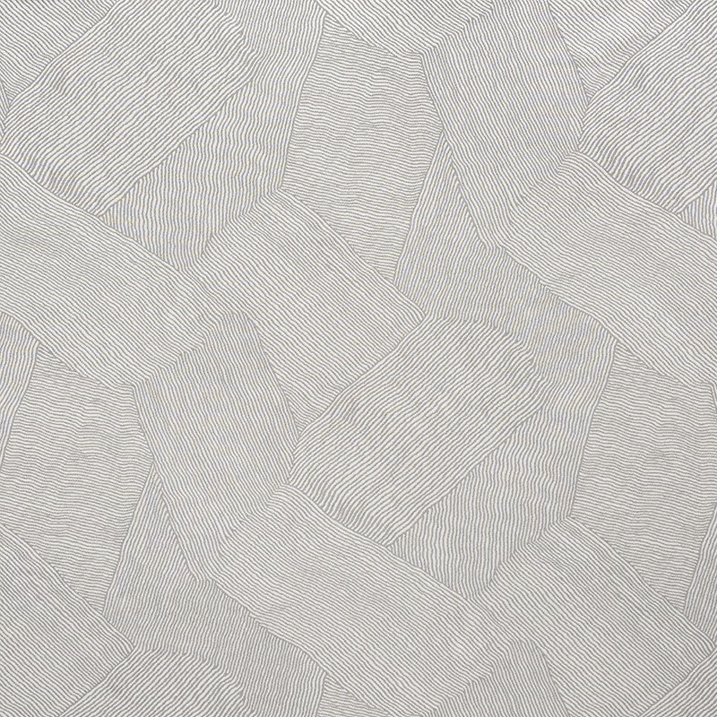 Gray patchwork fabric with irregular polygon panels and subtle blue-gray pinstripes.