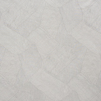 Gray patchwork fabric with irregular polygon panels and subtle blue-gray pinstripes.