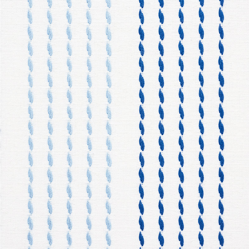 White textile with vertical braided rope stripes transitioning from pale blue to dark navy blue.