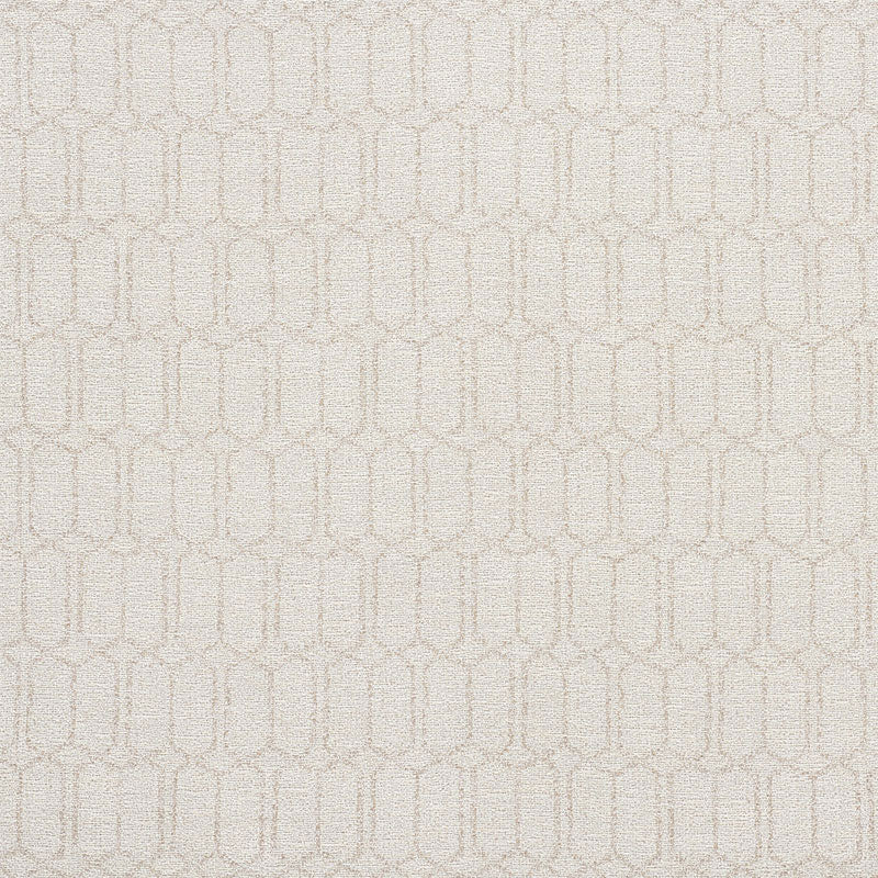 Cream-beige textured wallpaper with a subtle raised vertical chain of rounded-rectangle motifs.