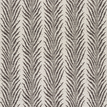 Beige fabric texture with repeating dark gray feather/leaf stripe pattern; vertical chevrons for modern rug or wallpaper.