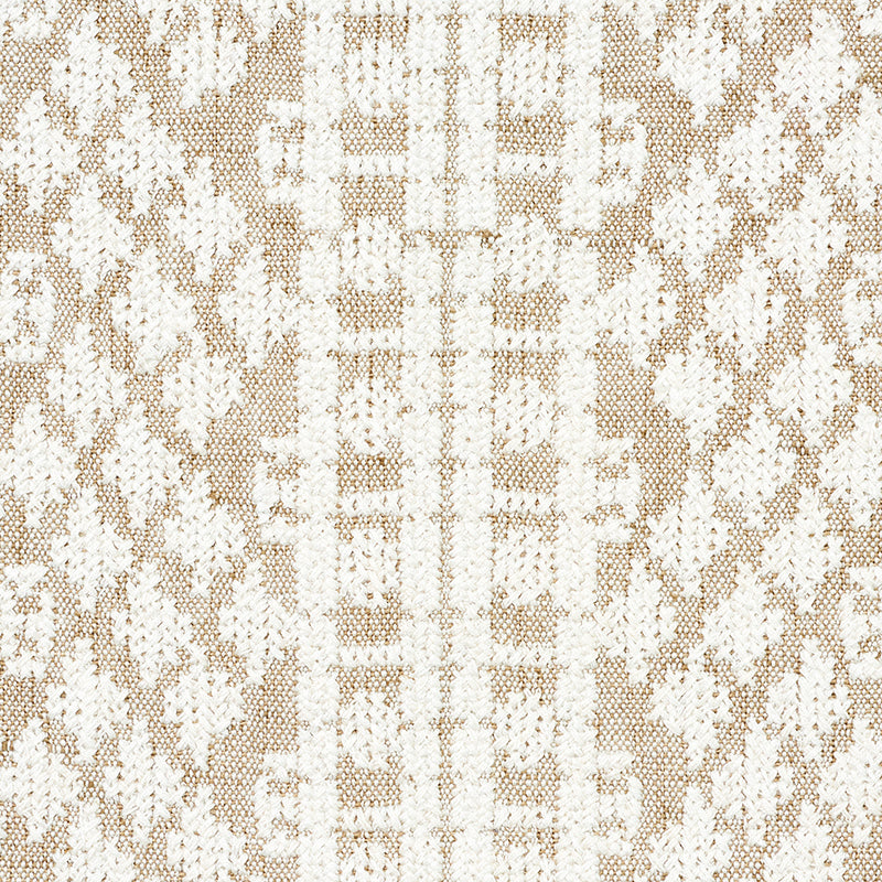Beige and ivory snakeskin-patterned woven fabric; neutral upholstery or cushion cover.