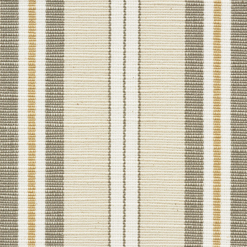 Woven striped rug in beige with taupe and mustard vertical stripes; textured, modern casual, ideal as runner or area rug.