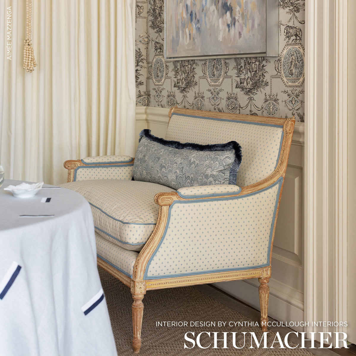 SCHUMACHER FABRIC  NEW TRADITIONAL BARLOW   SKY   - 75532