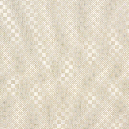 Beige wallpaper featuring a subtle cream lattice and quatrefoil pattern; warm neutral decor.