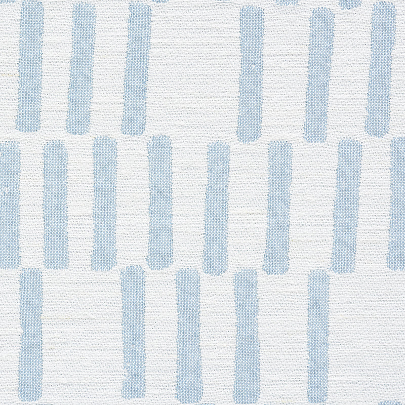 Light blue rounded vertical bars against white textured woven fabric; versatile curtain or upholstery textile.