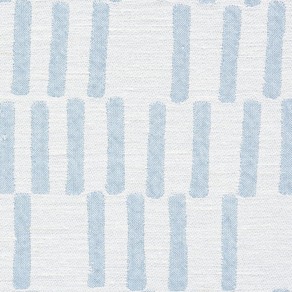 Light blue rounded vertical bars against white textured woven fabric; versatile curtain or upholstery textile.