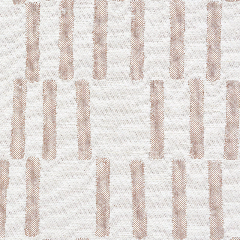 Beige woven fabric featuring a cedar tree neck print in clay tones; upholstery or decor textile.