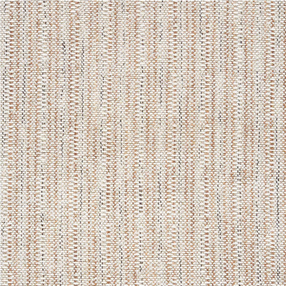 Beige woven rug texture with cream and tan vertical stripes; natural jute-like fibers, casual coastal decor.
