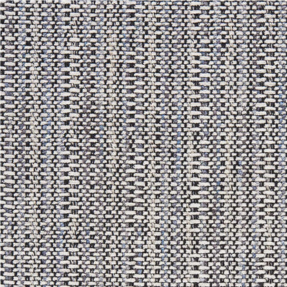 Beige, charcoal and blue woven textile with tight basket-weave pattern; versatile rug or upholstery fabric.