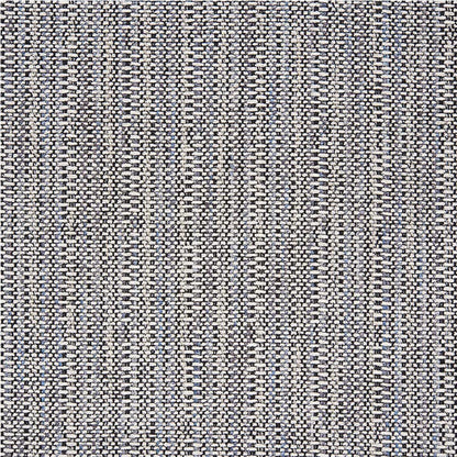 Neutral woven rug with vertical striped pattern in beige, taupe & gray; textured looped surface.