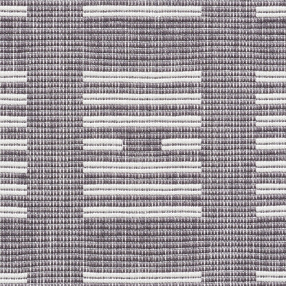 Gray and white woven fabric with a geometric rectangular stripe pattern, upholstery texture.