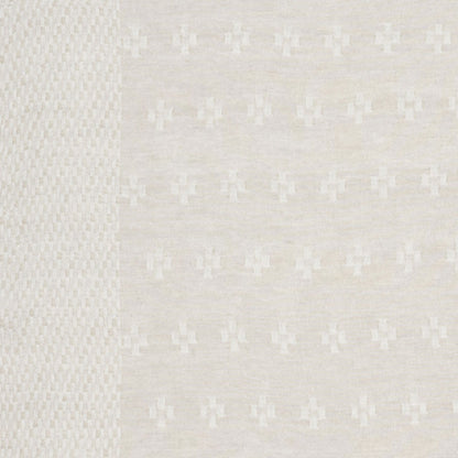 Cream woven fabric with a left textured grid panel and subtle cross motifs across the main area.