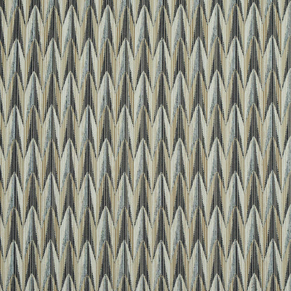 Gray chevron zigzag jacquard fabric with a textured woven pattern, ideal for upholstery or drapery.