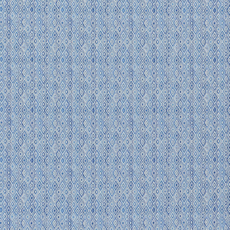 Blue diamond lattice indoor/outdoor woven fabric with small white centers.