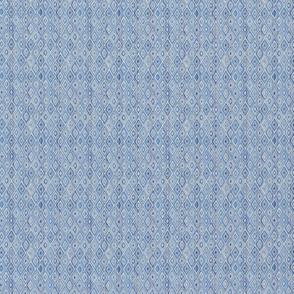 Blue diamond lattice indoor/outdoor woven fabric with small white centers.
