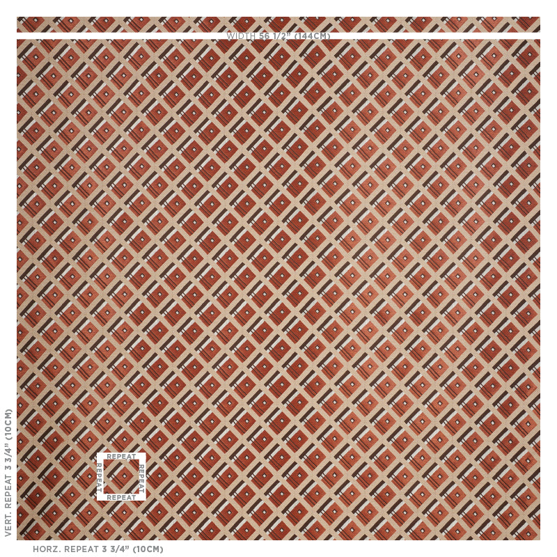 Woven brown-red plaid fabric with diagonal diamond motif; suitable for upholstery or clothing.