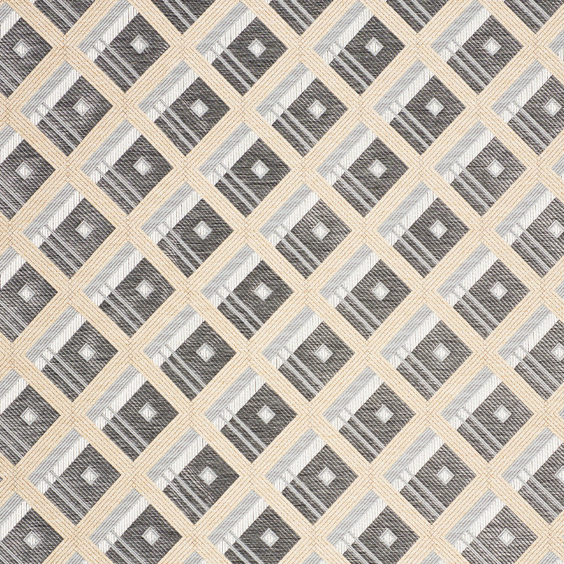 Diagonal diamond lattice fabric in beige, gray, and ivory with small center squares.
