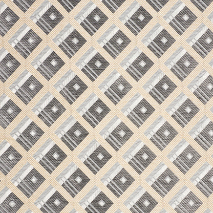 Diagonal diamond lattice fabric in beige, gray, and ivory with small center squares.